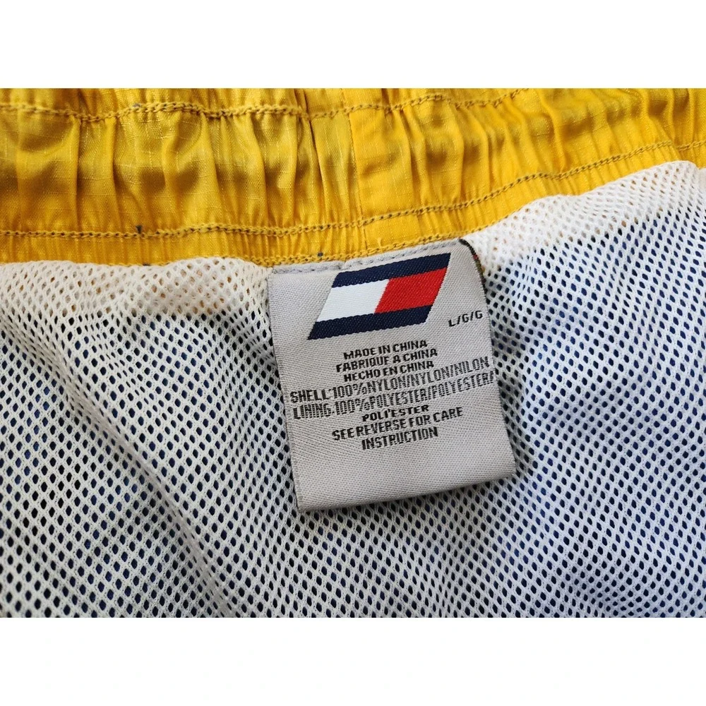 Tommy Hilfiger Swim Trunks Lined Vintage Blue Orange Yellow Mens Large Drawstrin